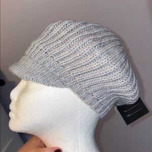 Ba-Bo Gray Knit Alpaca Blend Beret Visor Beanie Hat Cap OS